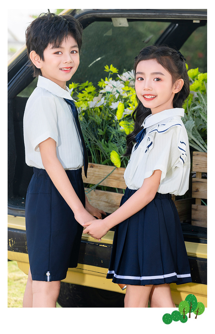 Soft and comfortable white striped collar sports school uniform suit 894-6417