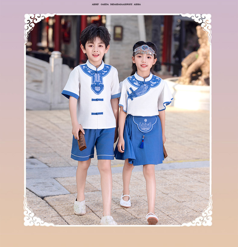 Comfortable and soft white and blue Chinese style school uniform suit 894-2429