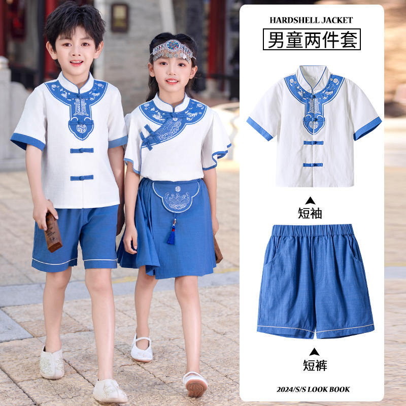 Comfortable and soft white and blue Chinese style school uniform suit 894-2429