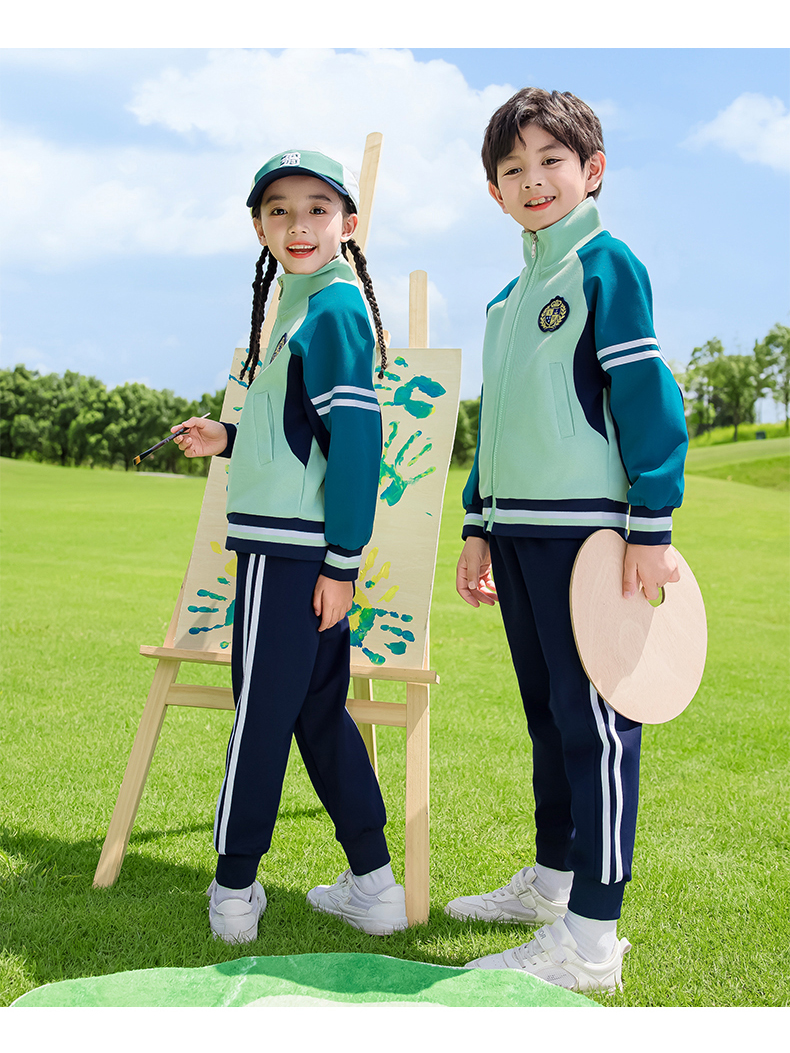 Children sports long-sleeved school uniform spring and autumn two-piece suit 215-9198