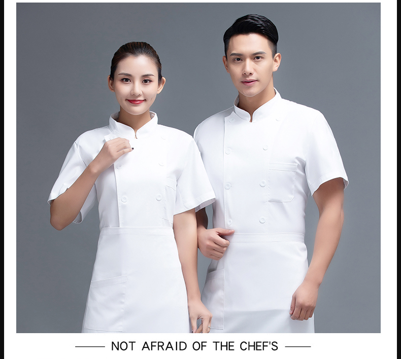 Pure white double row hotel restaurant chef uniform short sleeve top H12-L027