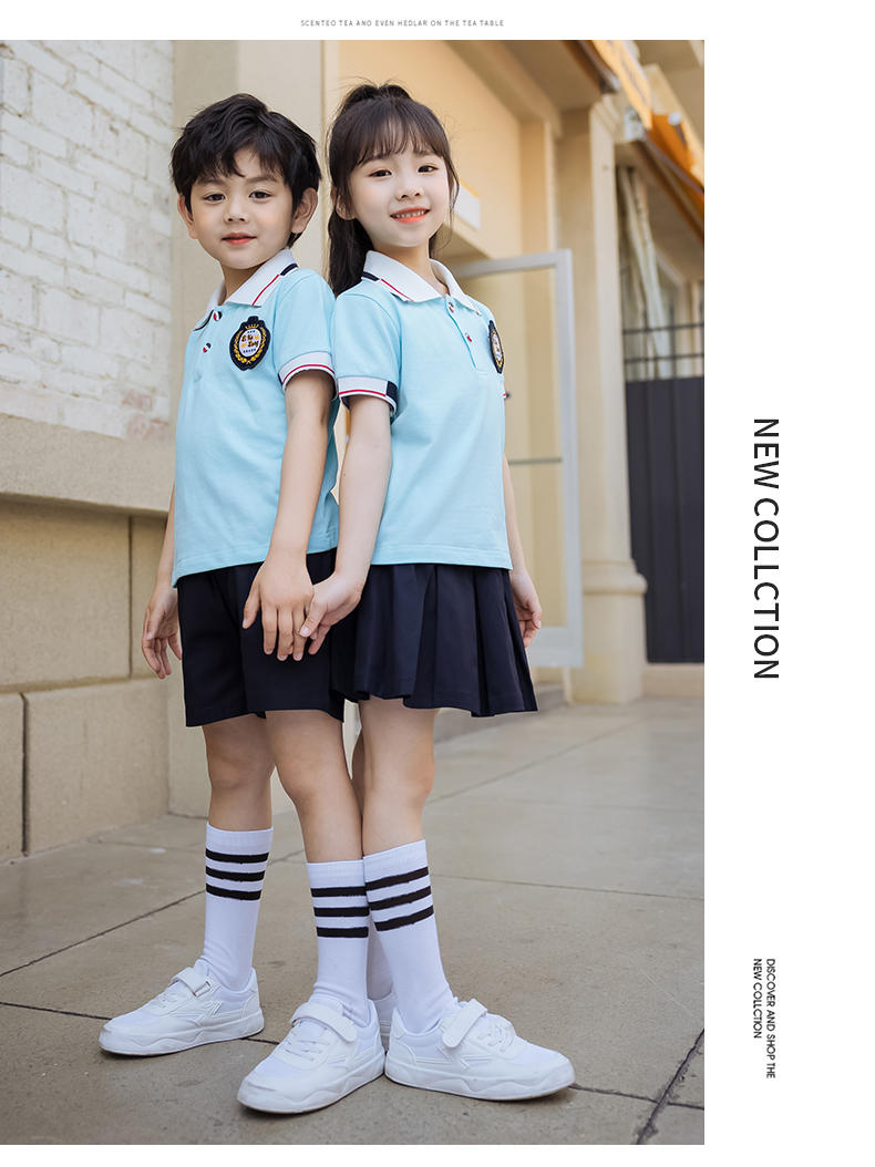 Summer college sports style children school uniform single short sleeve 455-8199 (without badge)