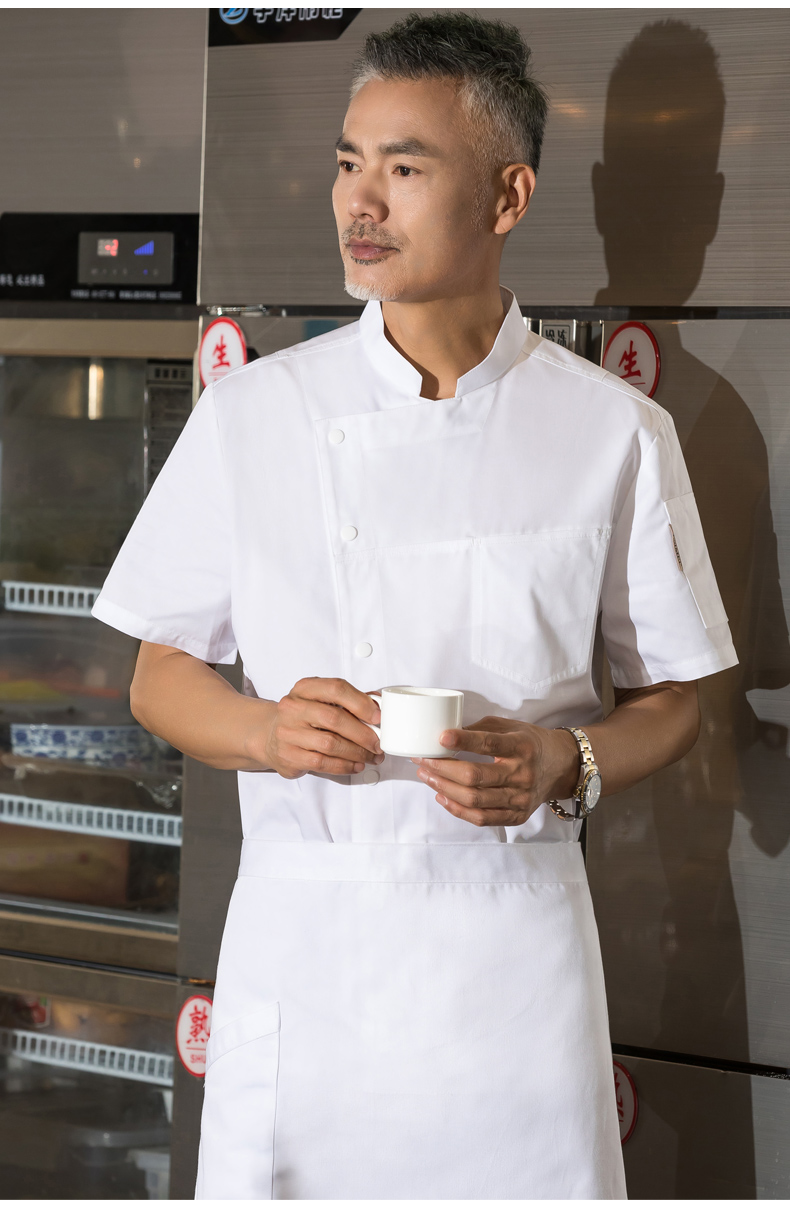 Slant collar single-breasted hotel short-sleeved chef uniform top H01-2022-15