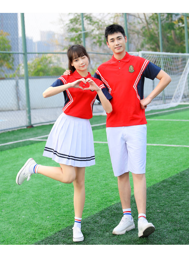 College style middle school student junior high school sports meeting spring and summer short-sleeved class uniform school uniform two-piece suit female model H23-201 (including badge)