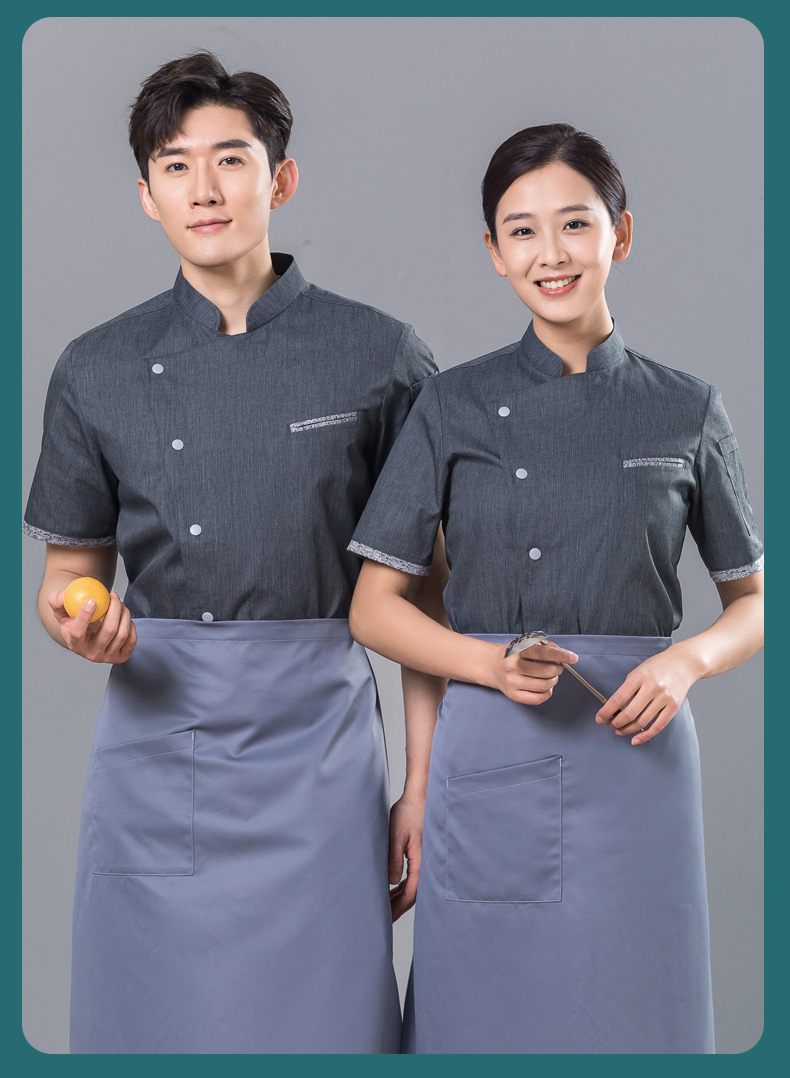 Contrast gray pocket restaurant hotel chef uniform short-sleeved top universal style H01-2023-14