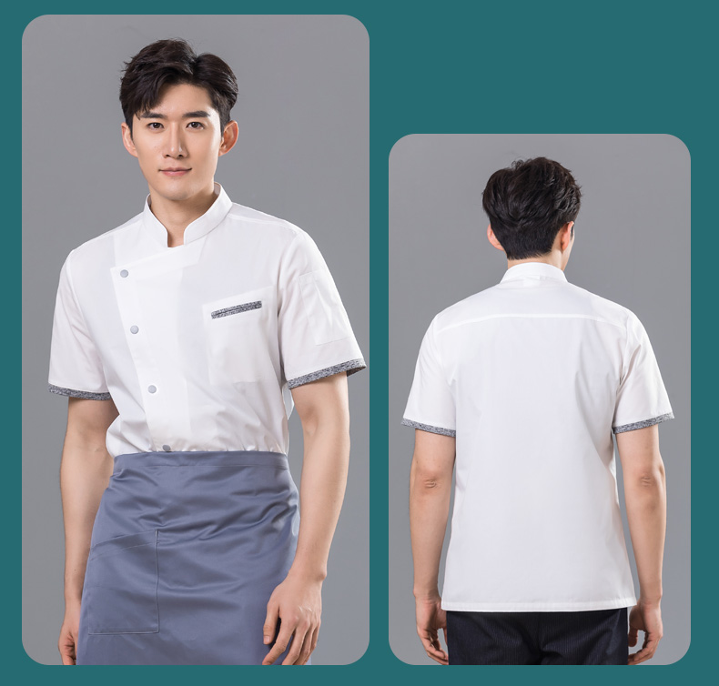 Contrast gray pocket restaurant hotel chef uniform short-sleeved top universal style H01-2023-14