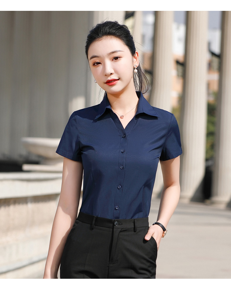 V-neck urban casual fine twill short-sleeved shirt women 171-325 short-sleeved shirt women