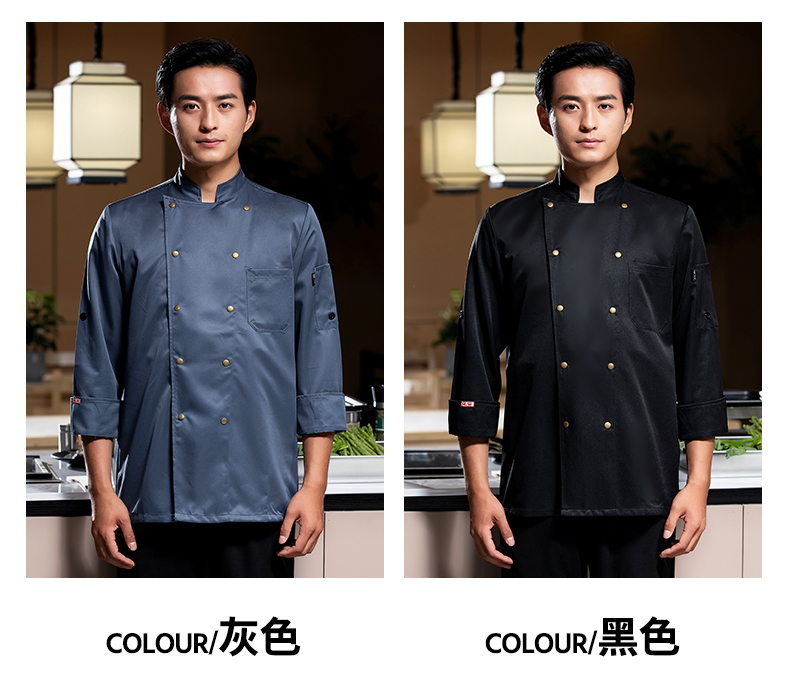 Pointed brass button long-sleeved chef uniform work clothes H02-22601