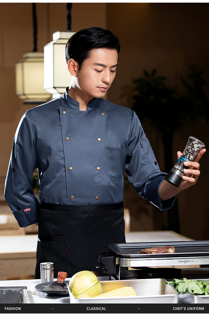 Pointed brass button long-sleeved chef uniform work clothes H02-22601