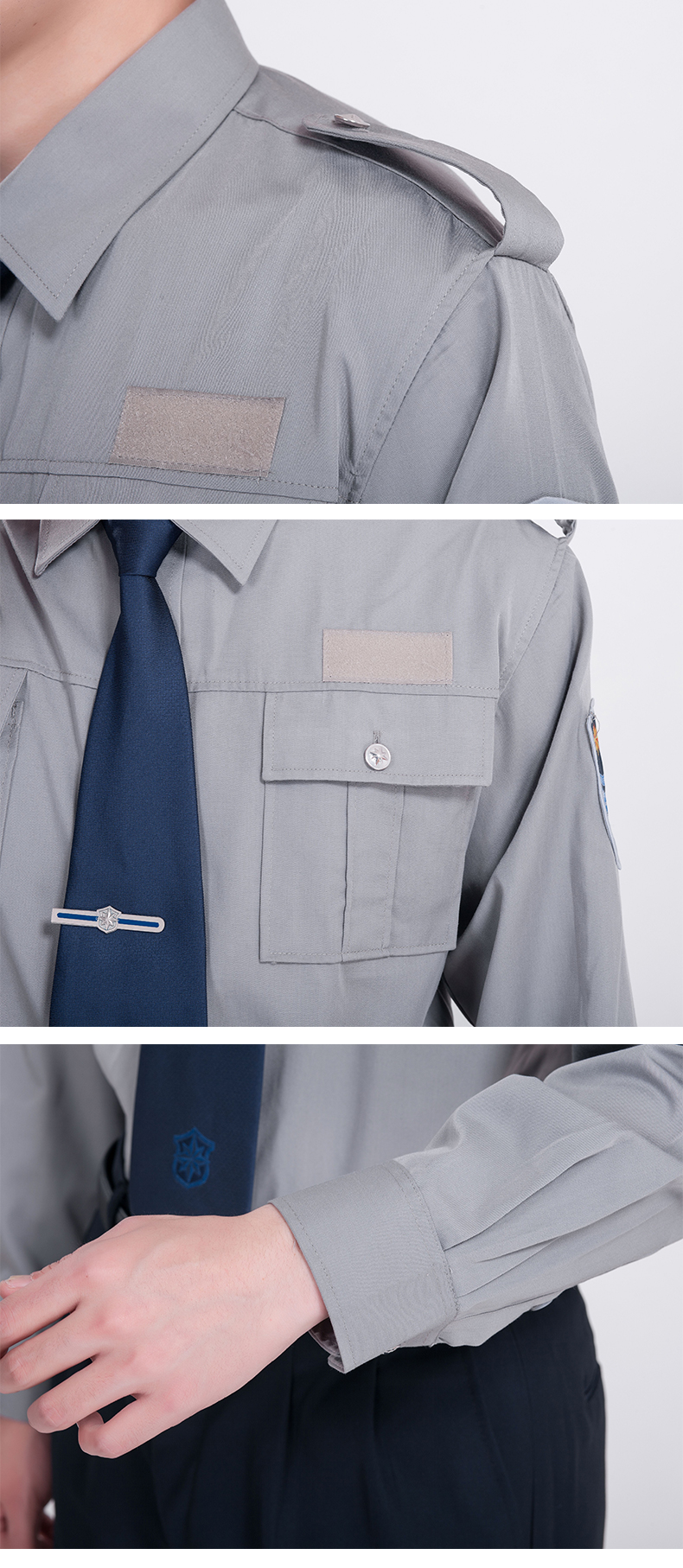 New style community security uniform long-sleeved shirt (with chest number + shoulder badge + tie clip + tie) H08-N002