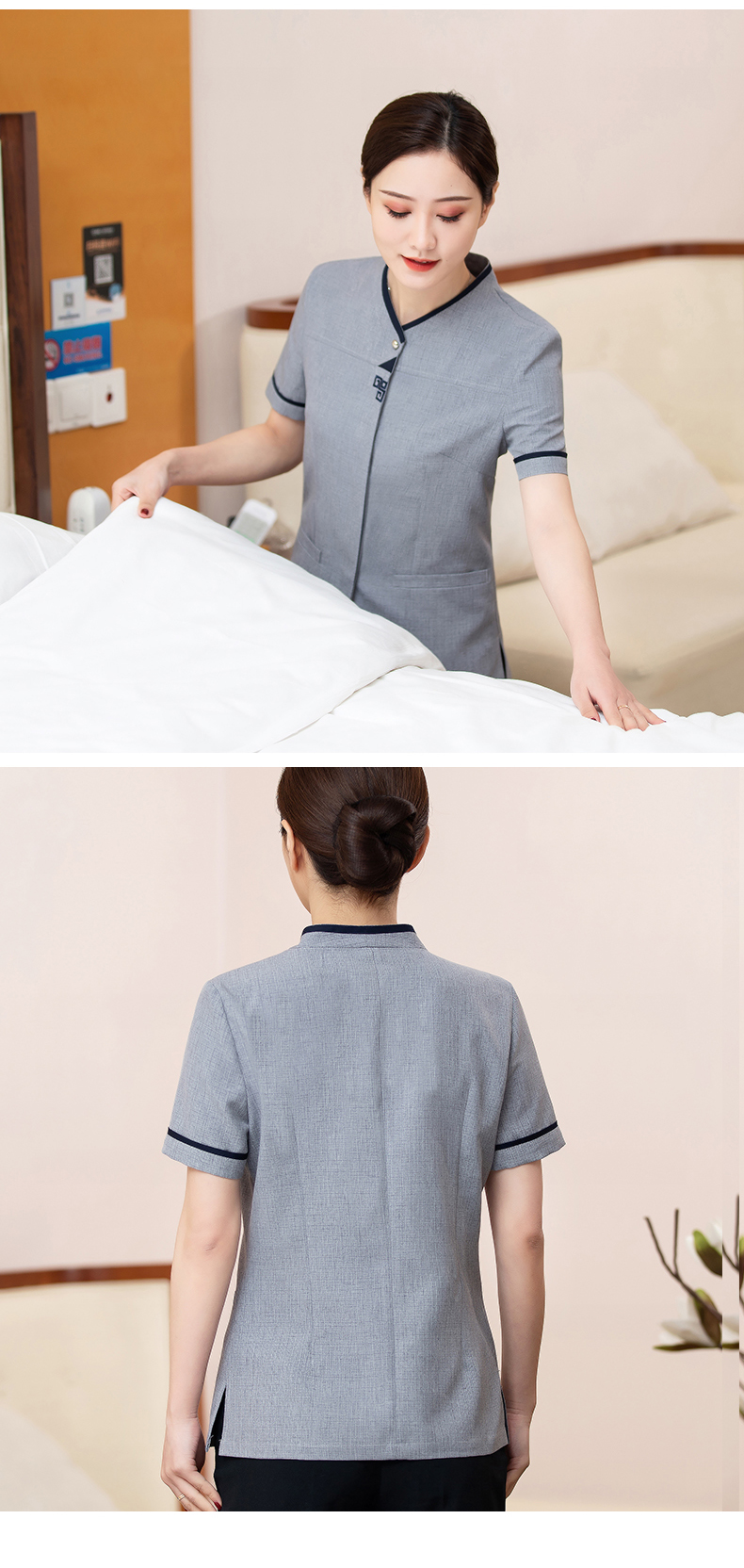 Embroidered triangle short-sleeved cleaning clothes tops for women H10-2101