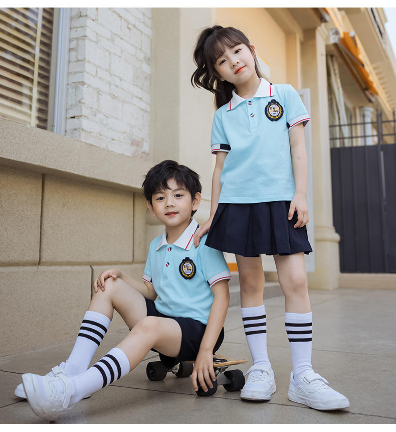 Summer college sports style children school uniform single short sleeve 455-8199 (without badge)