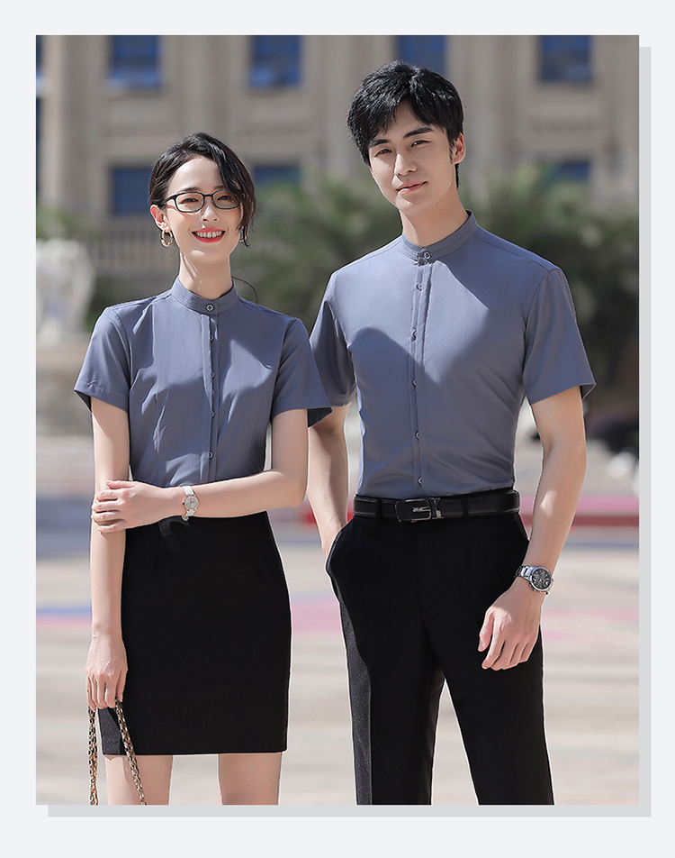 Bamboo fiber short-sleeved stand collar shirt 188-8283 men shirt short sleeve