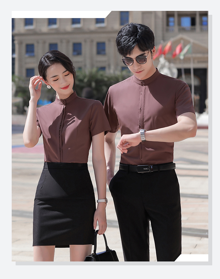 Bamboo fiber short-sleeved stand collar shirt 188-8283 men shirt short sleeve