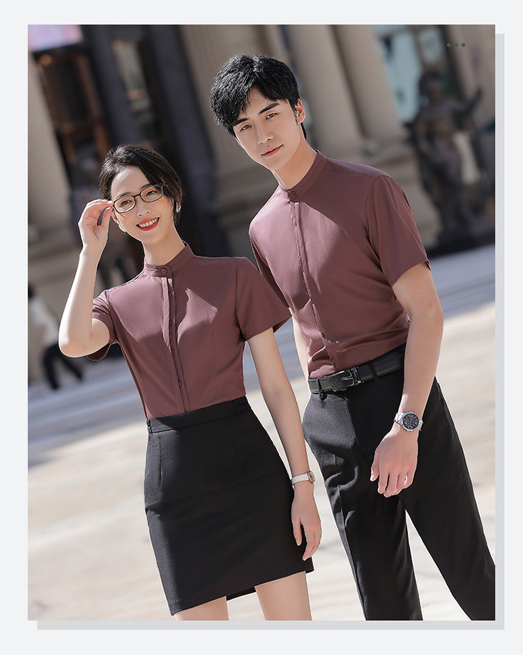 Bamboo fiber short-sleeved stand collar shirt 188-9283 women shirt short sleeve