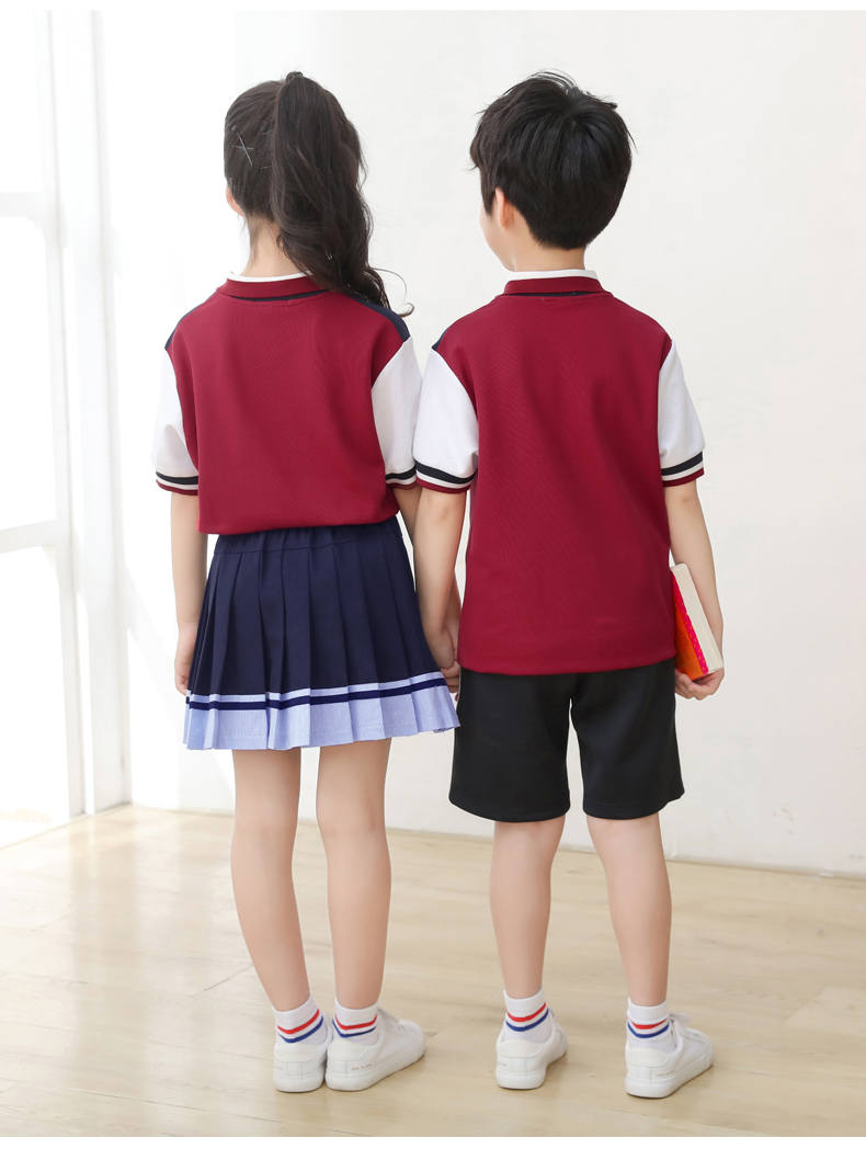 Kindergarten uniform summer British style children short-sleeved school uniform suit two-piece suit H23-1602 (including badge)