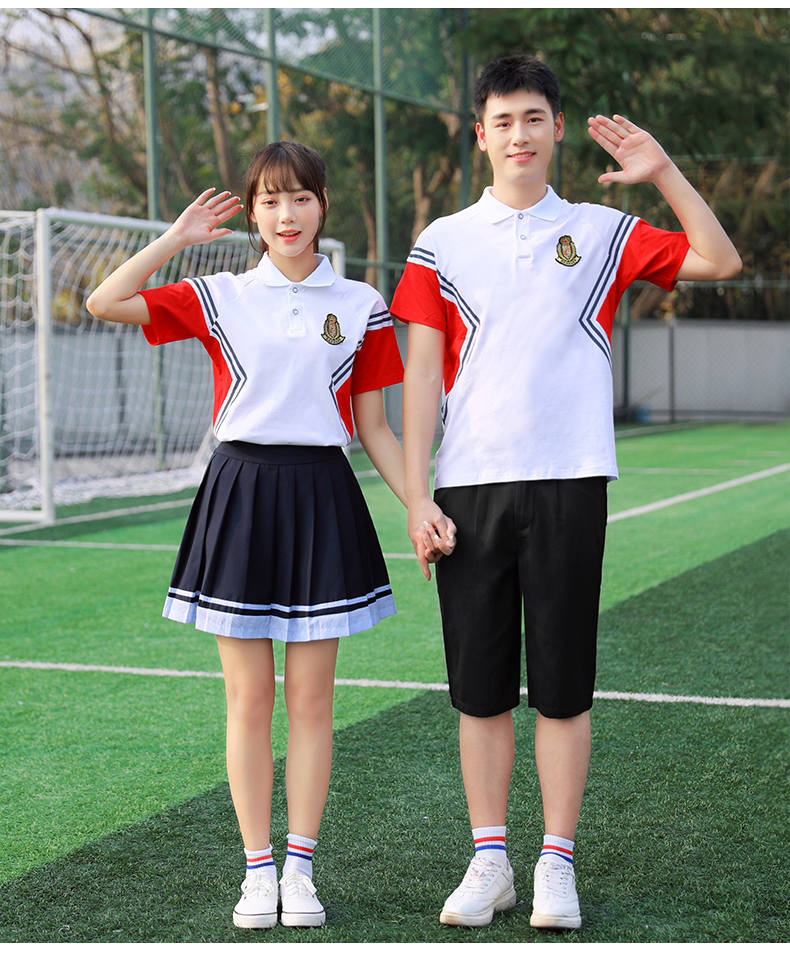 College style middle school student junior high school sports meeting spring and summer short-sleeved class uniform school uniform two-piece suit female model H23-201 (including badge)