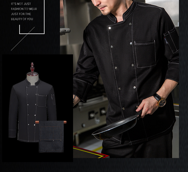 Worsted denim double-breasted catering long-sleeved chef uniform H20-C19-510