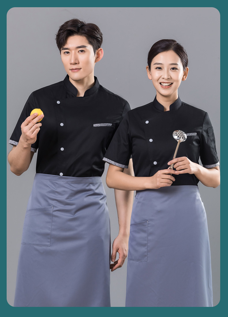 Contrast gray pocket restaurant hotel chef uniform short-sleeved top universal style H01-2023-14