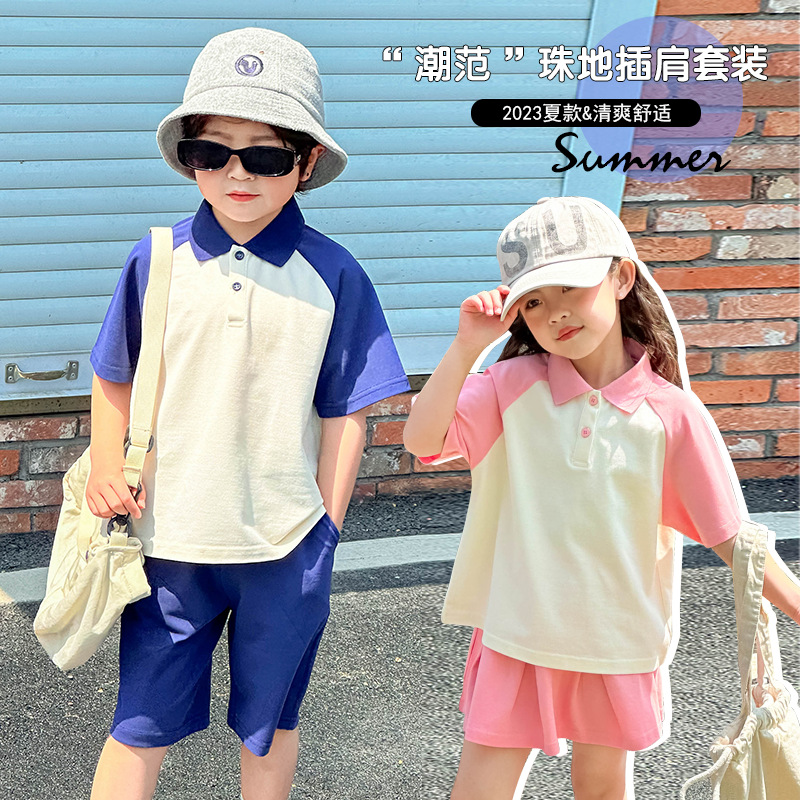 College style suit children Polo raglan short-sleeved shorts skirt two-piece suit D31-raglan skirt suit