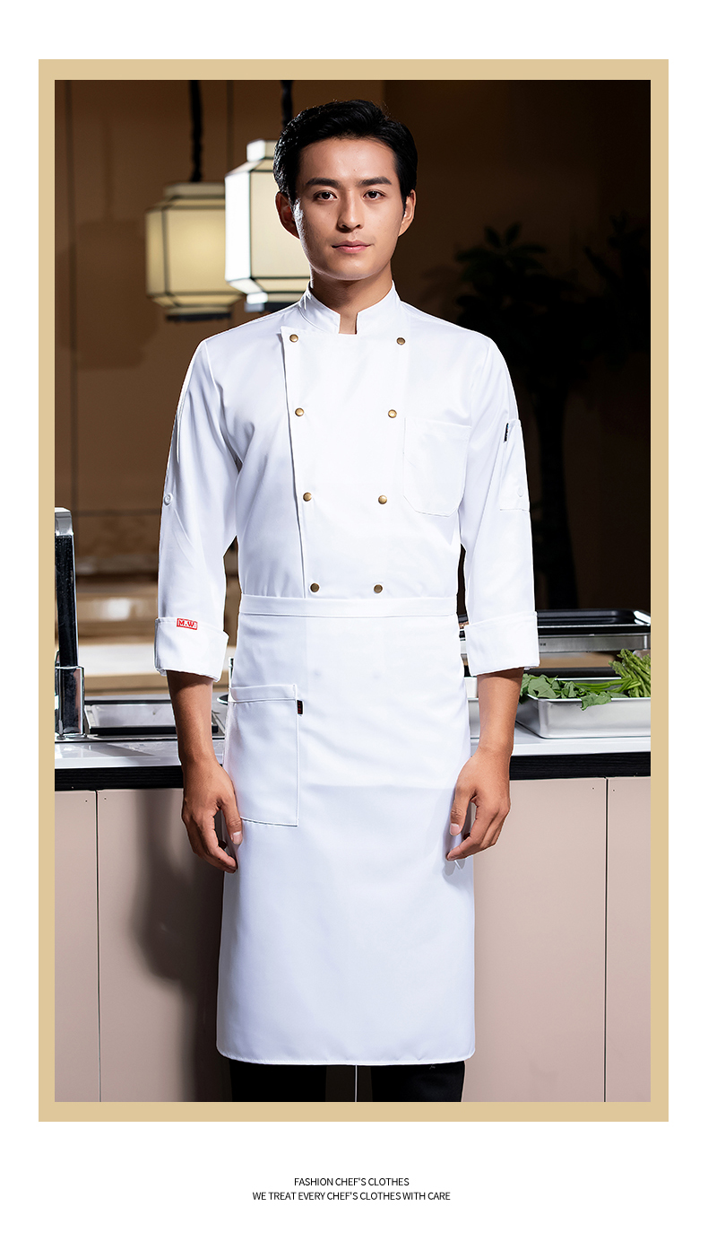 Pointed brass button long-sleeved chef uniform work clothes H02-22601