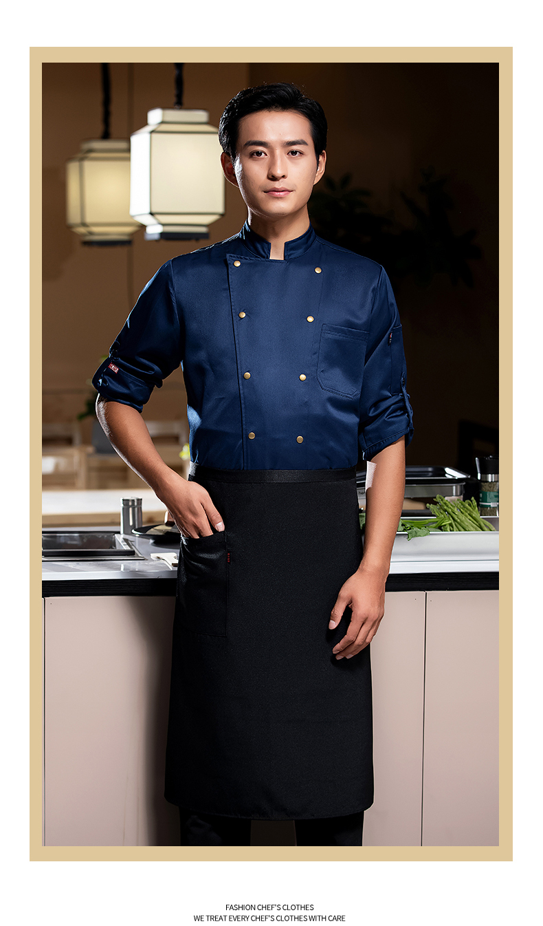 Pointed brass button long-sleeved chef uniform work clothes H02-22601