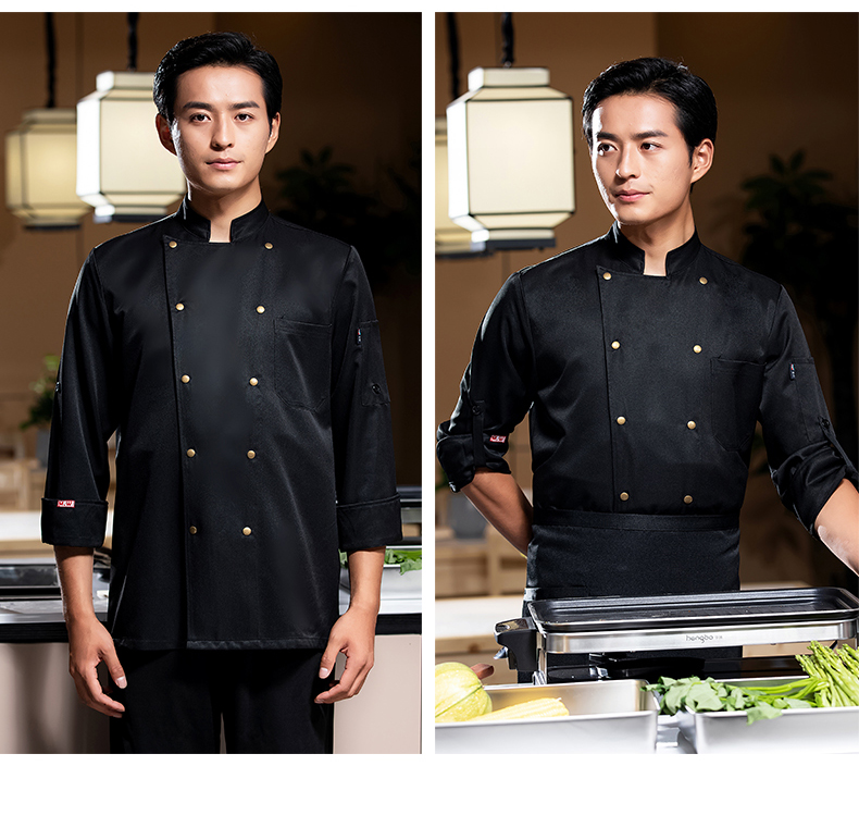 Pointed brass button long-sleeved chef uniform work clothes H02-22601