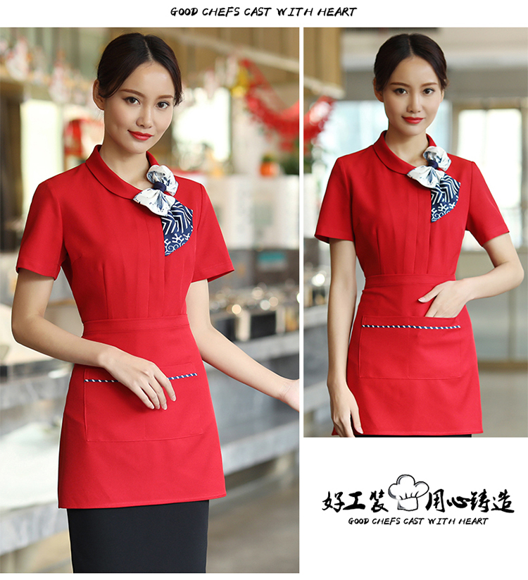 Elastic yarn scarf collar short-sleeved waiter work clothes top H02-20F161-167