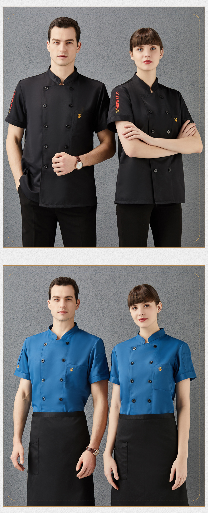 Polyester cotton embroidered pocket embroidered crown short-sleeved chef uniform top H01-2021-29