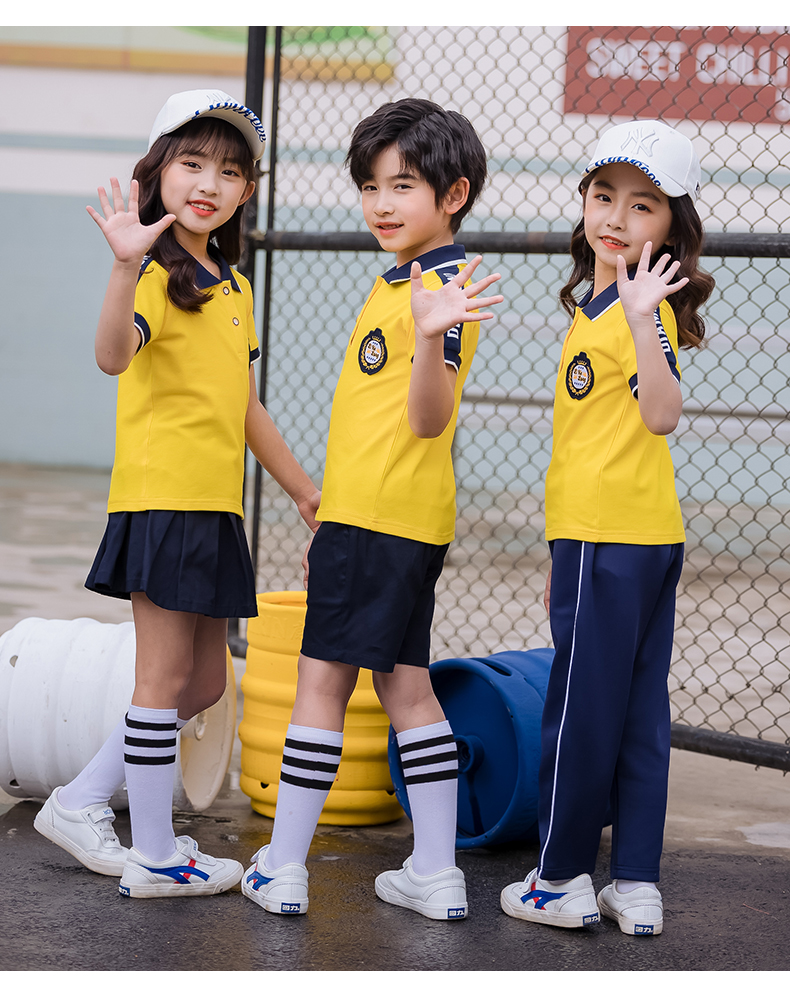 Sports style cotton pique primary and secondary school students school uniform shorts skirt suit 455-8173 pants skirt suit