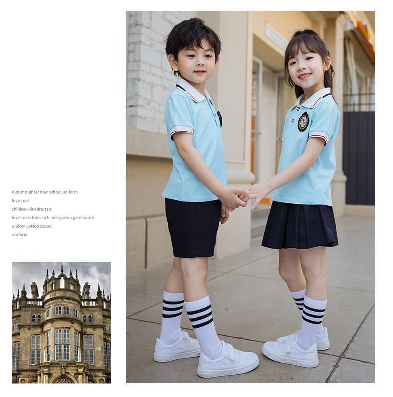 Summer college sports style children school uniform single short sleeve 455-8199 (without badge)