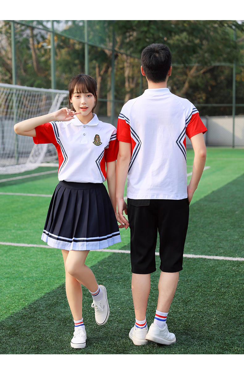 College style middle school student junior high school sports meeting spring and summer short-sleeved class uniform school uniform two-piece suit female model H23-201 (including badge)