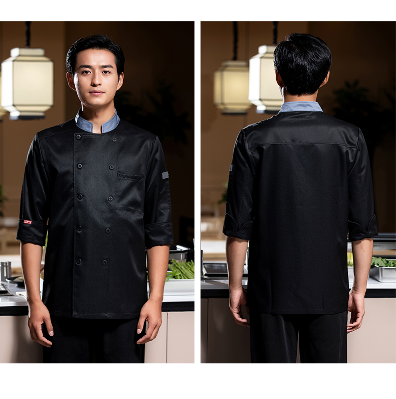 Gray collar double-breasted three-quarter sleeve chef uniform H02-22602