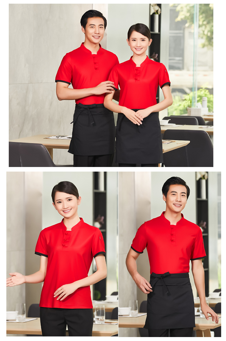 Linen pique mesh hotel restaurant waiter short-sleeved work clothes top H01-2020-8