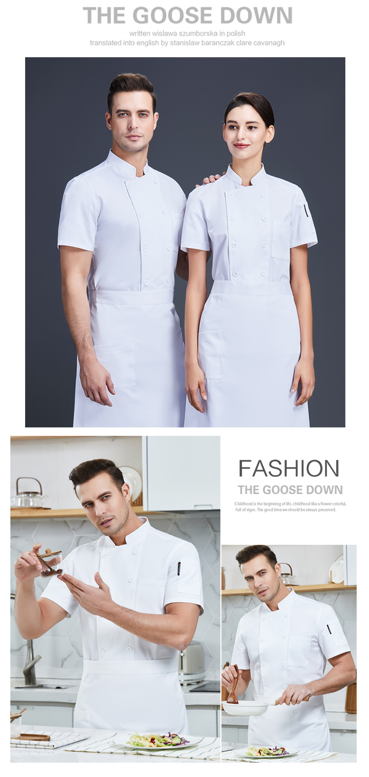 Polyester cotton pure white double-breasted hotel western restaurant chef uniform short-sleeved top H01-2020-20