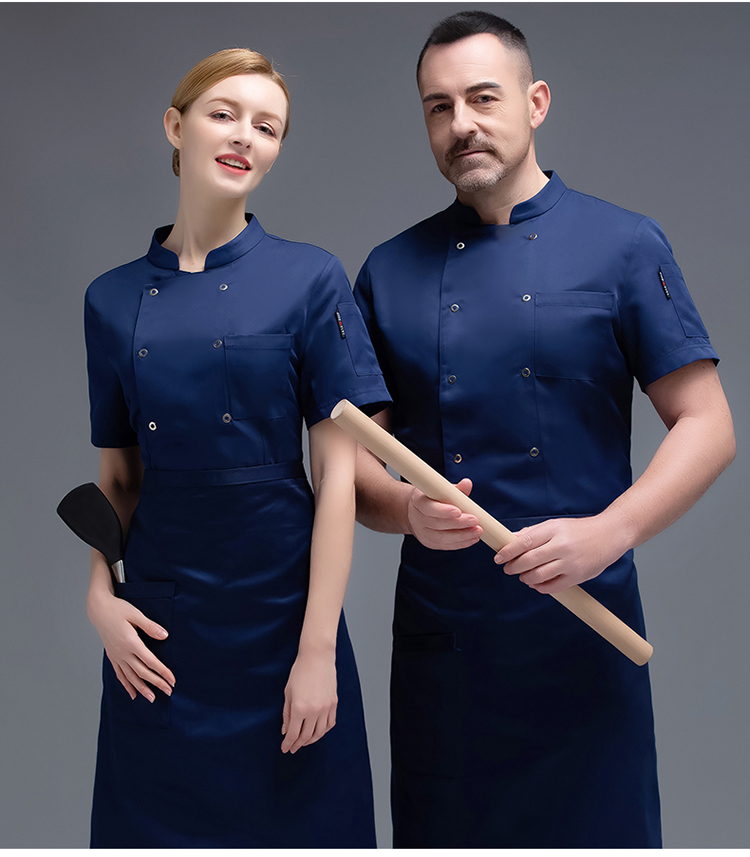 Gold spinning wool five-claw button short-sleeved chef uniform top H02-20F005-008