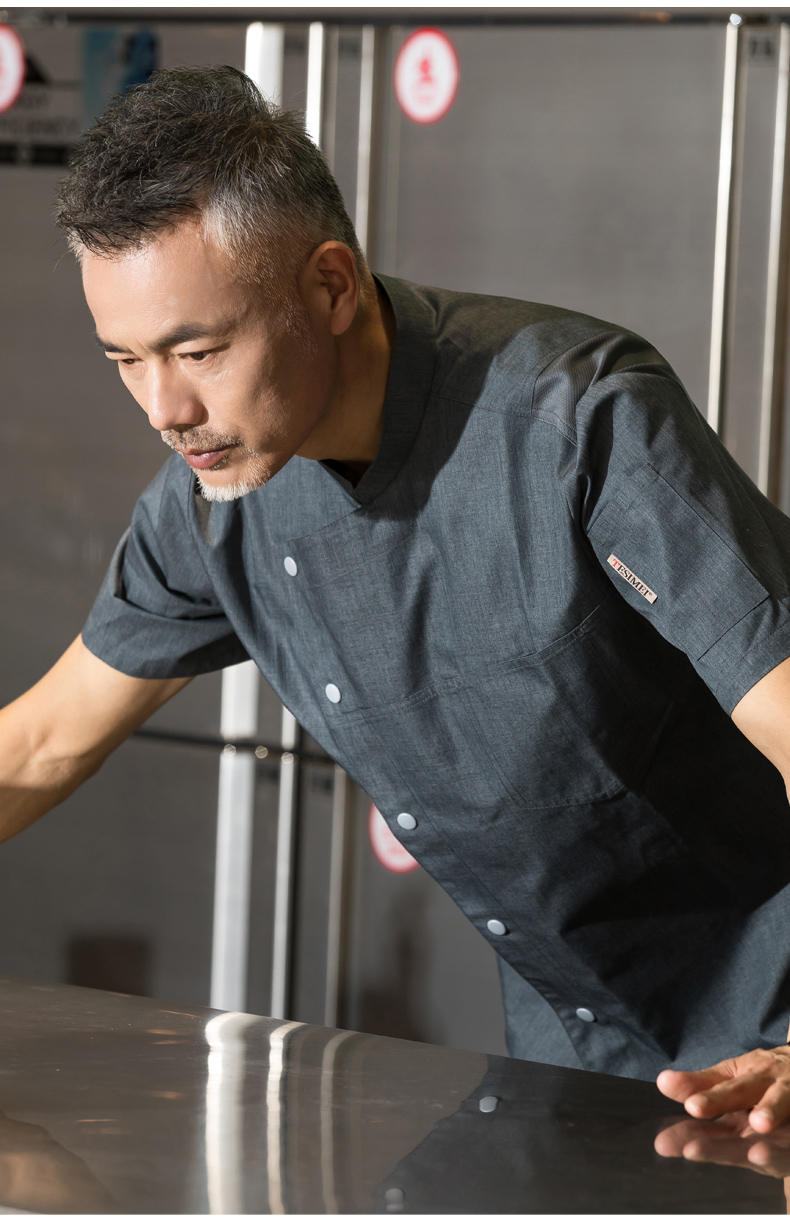 Slant collar single-breasted hotel short-sleeved chef uniform top H01-2022-15