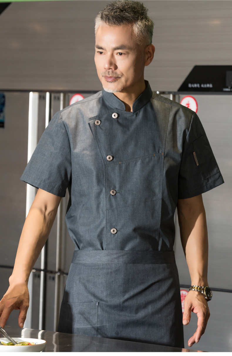 Copper button hidden pocket short-sleeved hotel chef uniform top H01-2022-16