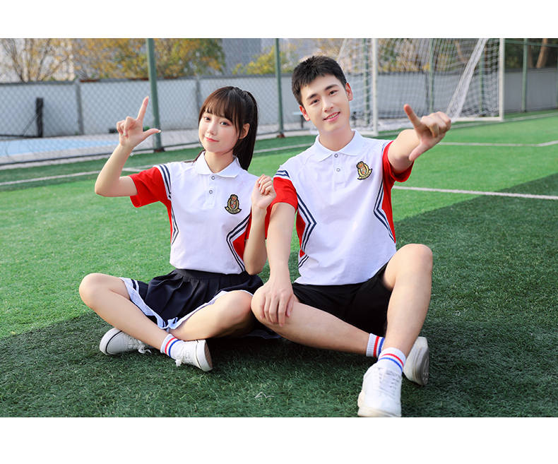 College style middle school student junior high school sports meeting spring and summer short-sleeved class uniform school uniform two-piece suit female model H23-201 (including badge)