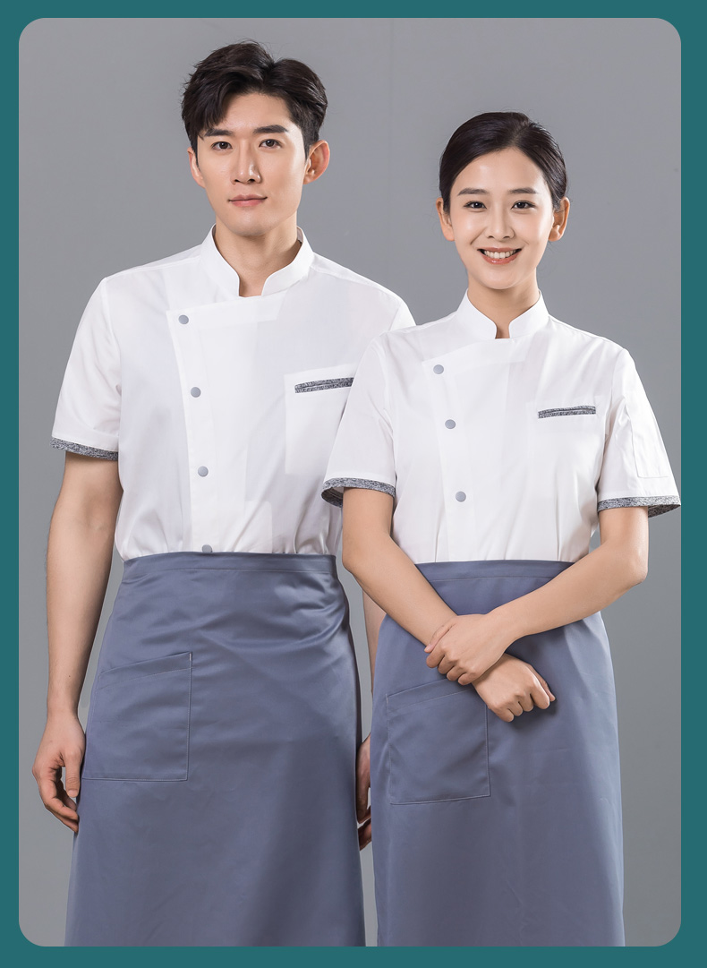 Contrast gray pocket restaurant hotel chef uniform short-sleeved top universal style H01-2023-14