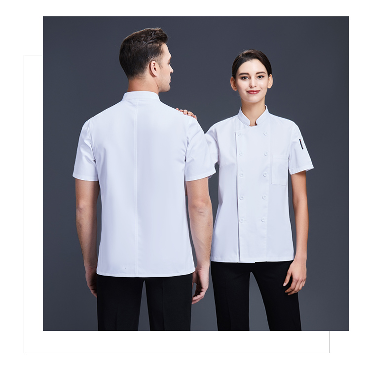 Polyester cotton pure white double-breasted hotel western restaurant chef uniform short-sleeved top H01-2020-20