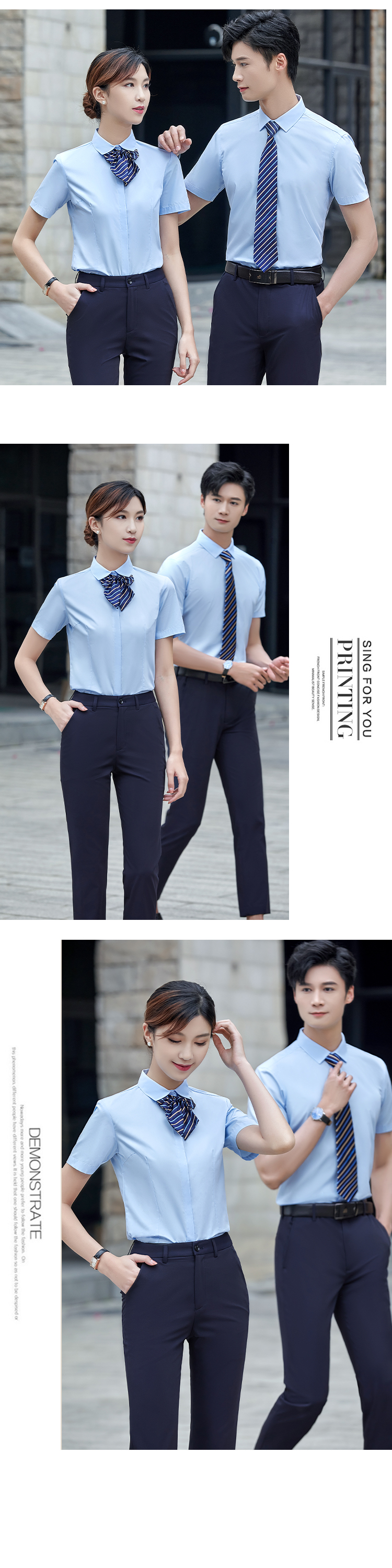 Slim-fit plain cotton business suit short-sleeved shirt for men and women DY9-1803 short-sleeved shirt