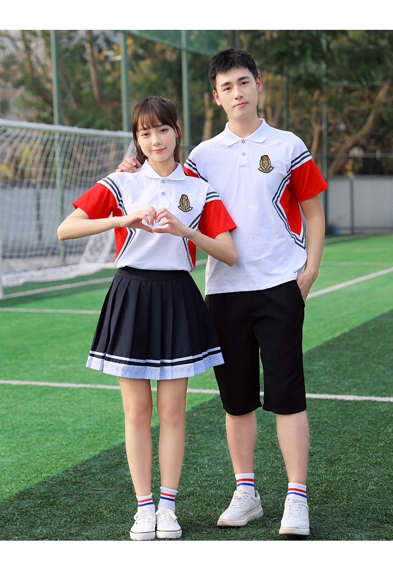 College style middle school student junior high school sports meeting spring and summer short-sleeved class uniform school uniform two-piece suit female model H23-201 (including badge)