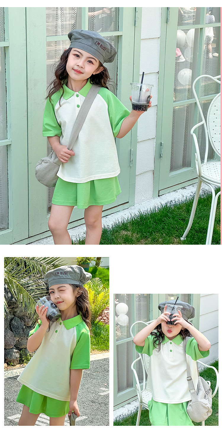 College style suit children Polo raglan short-sleeved shorts skirt two-piece suit D31-raglan skirt suit