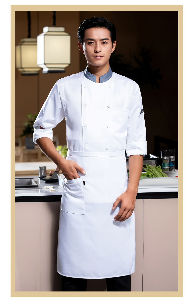 Gray collar double-breasted three-quarter sleeve chef uniform H02-22602