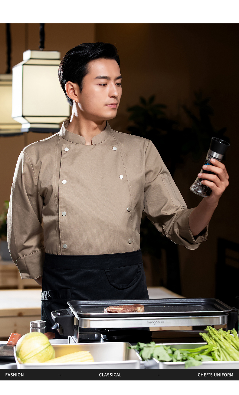 Hong Kong version double-breasted long-sleeved chef uniform H02-22606