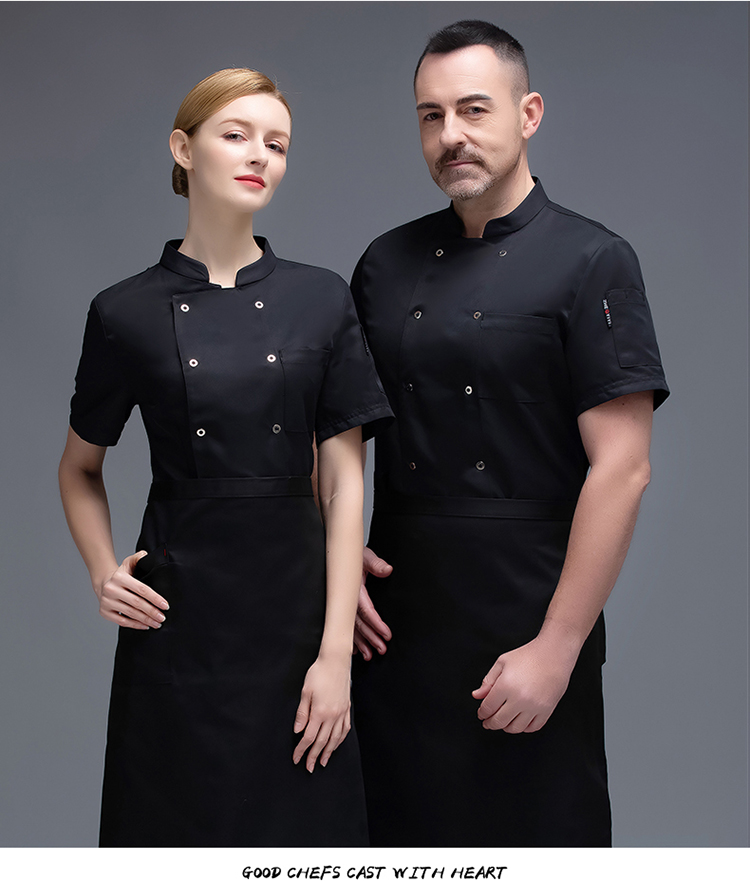 Gold spinning wool five-claw button short-sleeved chef uniform top H02-20F005-008