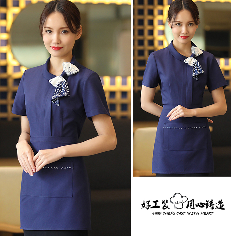 Elastic yarn scarf collar short-sleeved waiter work clothes top H02-20F161-167