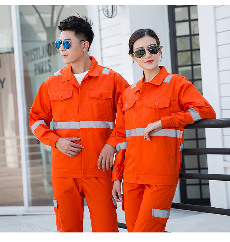 Full process polyester cotton thick yarn card buckle gray reflective strip sanitation long sleeve workwear suit H06-8025