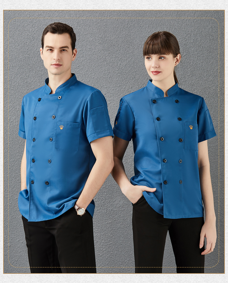 Polyester cotton embroidered pocket embroidered crown short-sleeved chef uniform top H01-2021-29